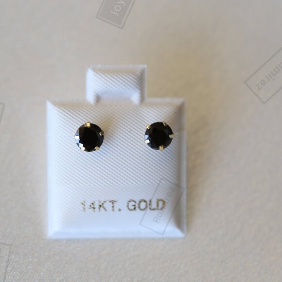 Solid 14K Gold Earrings With Black Zirconia 5 mm Classic Elegance & Bold Shine. - Picture 1 of 7